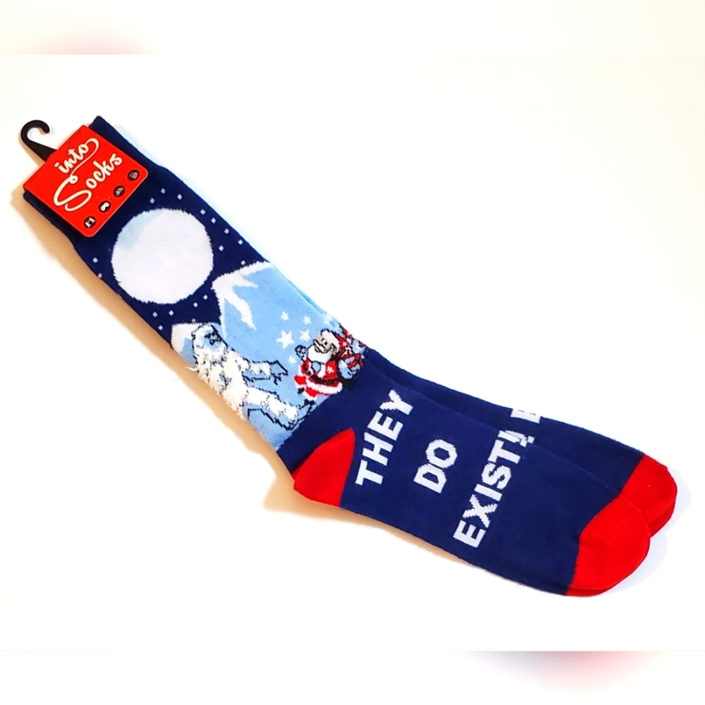 They Do Exist Abominal Snowman Funny Christmas Adult Unisex Crew Socks Sz 7-12